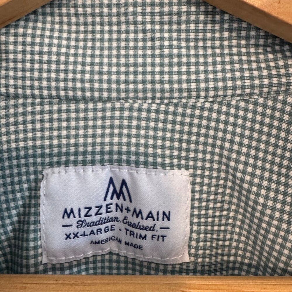Mizzen + Main Mens Button Down Green Plaid Long Sleeve Size 2XL Performance - Picture 4 of 5